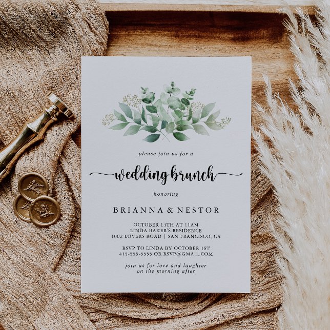 Minimalistische Kalligrafie Eucalyptus Wedding Bru Einladung (Von Creator hochgeladen)