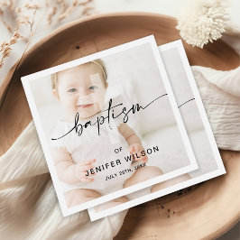 Minimalistische Kalligrafie Foto Baby-Taufe Serviette