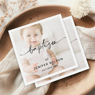 Minimalistische Kalligrafie Foto Baby-Taufe Serviette