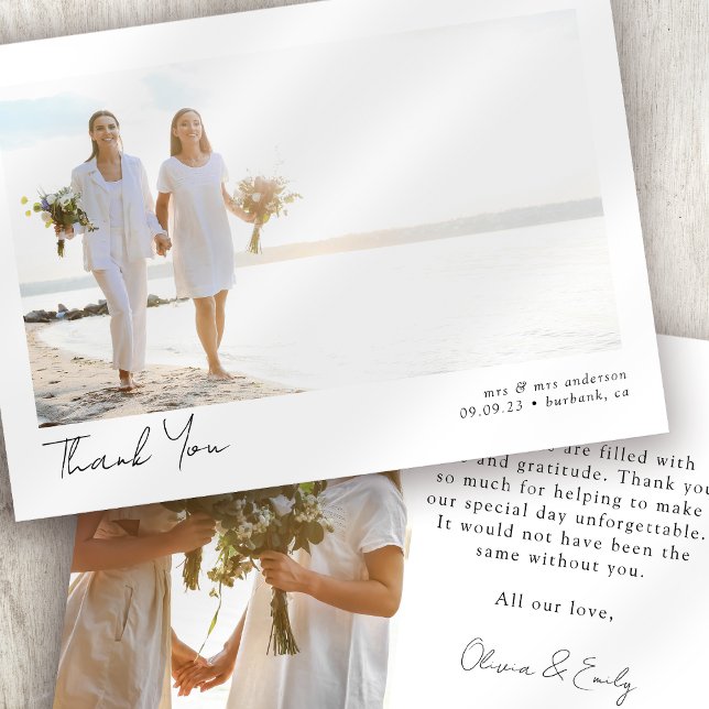 Minimalistische Kalligrafie-Foto-Hochzeit Dankeskarte (Von Creator hochgeladen)