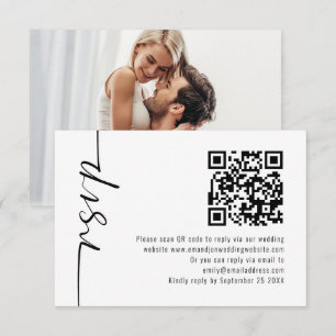 Minimalistische Kalligrafie Foto QR Code Hochzeit RSVP Karte