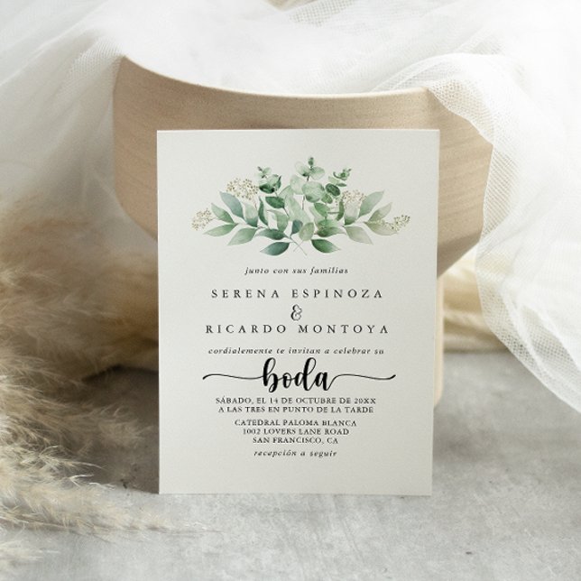 Minimalistische Kalligrafie Green Eucalyptus Boda Einladung (Von Creator hochgeladen)