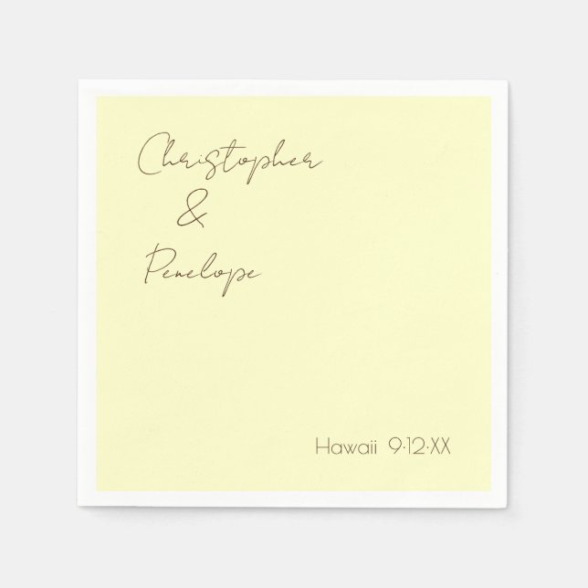 Minimalistische Kalligrafie-Hellgelbe Hochzeit Serviette (Vorderseite)