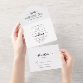Minimalistische Kalligrafie-Hochzeit All In One Einladung