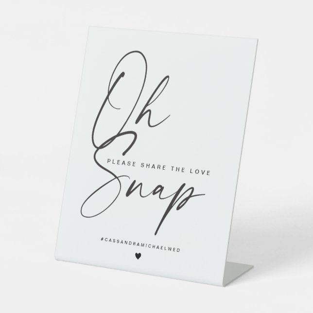 Minimalistische Kalligrafie Oh Snap-Hochzeit Sockelschild (Vorderseite)