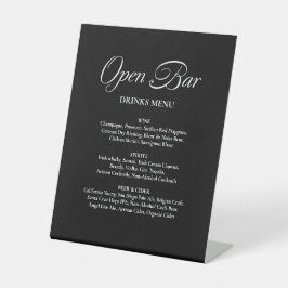Minimalistische Kalligrafie Open Bar Black Wedding Sockelschild