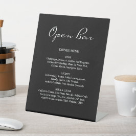 Minimalistische Kalligrafie Open Bar Black Wedding Sockelschild