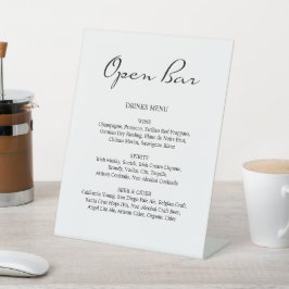 Minimalistische Kalligrafie Open Bar White Wedding Sockelschild