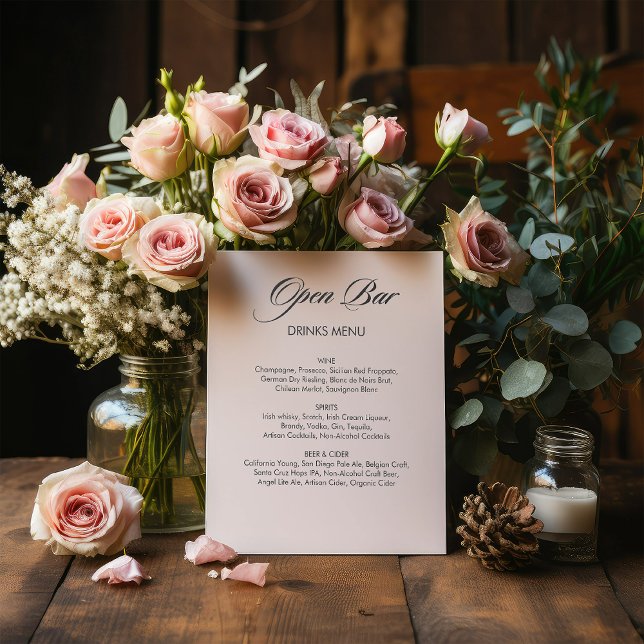 Minimalistische Kalligrafie Open Bar White Wedding Sockelschild (Von Creator hochgeladen)