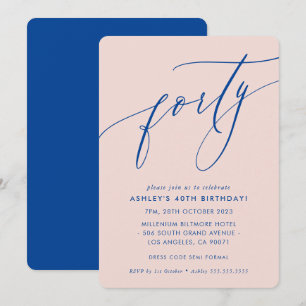 MINIMALISTISCHE Kalligrafie schick 40er-Party blau Einladung