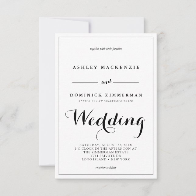 Minimalistische Kalligrafie-Schwarzgrenzenhochzeit Einladung (Vorderseite)
