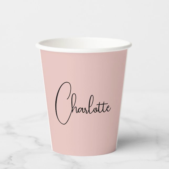 Minimalistische Kalligrafie Script Name Rose Gold Pappbecher (Vorderseite)