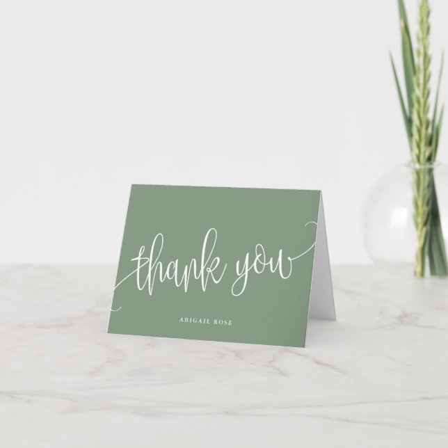 Minimalistische Kalligrafie Script Sage Green Dankeskarte (Vorderseite)