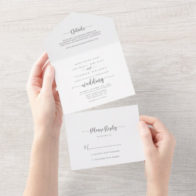Minimalistische Kalligrafie - Silberhochzeit All In One Einladung (Abreißen)