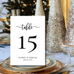 Minimalistische Kalligrafie-Skriptereihe auf zwei  Tischnummer<br><div class="desc">Elegante moderne Kalligrafie Script Hochzeit Tischnummern Doppelseitig mit kundenspezifischen personalisiert. Helfen Sie Ihren Gästen mit diesen schlichten,  doppelseitigen Tischnummer-Karten,  den Sie ganz einfach finden können. Einfaches Hinzufügen von Zahlen,  Namen und Datum! Enthält ein hübsches Schriftskript für die Kalligrafie "Table". Ideal für minimalistische,  elegante und moderne Hochzeiten.</div>