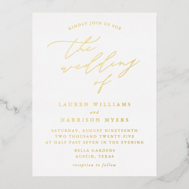 Minimalistische Kalligrafie-SkriptWedding Folie Einladungspostkarte (Vorderseite)