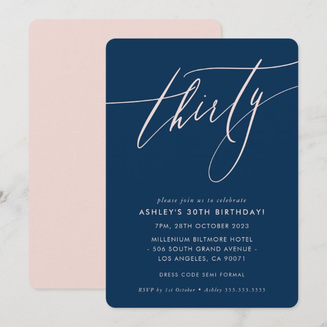 MINIMALISTISCHE Kalligraphie Chic 30. Party Seefah Einladung (Vorne/Hinten)