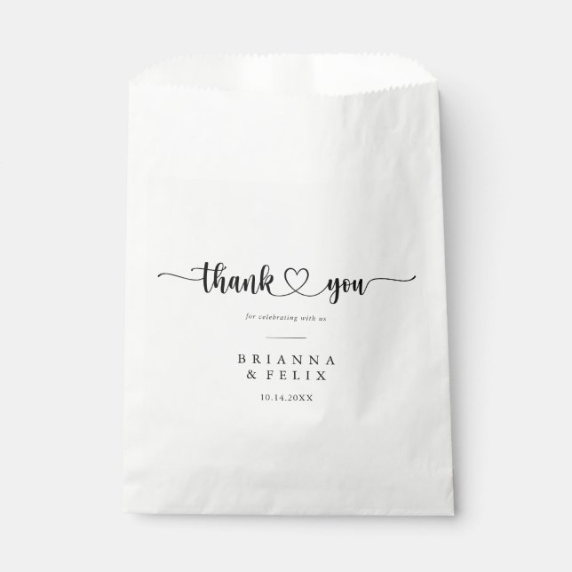 Minimalistische Kalligraphie Danke Hochzeit Geschenktütchen (Vorderseite)