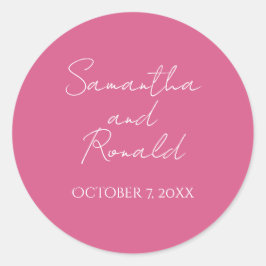 Minimalistische Kalligraphie-Hochzeit in Rosa Runder Aufkleber