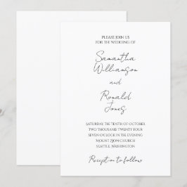 Minimalistische Kalligraphie-Hochzeit in Weiß und  Einladung