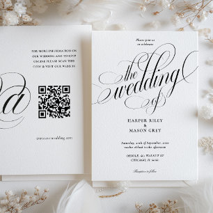 Minimalistische Kalligraphie Hochzeit mit QR-Code- Einladung