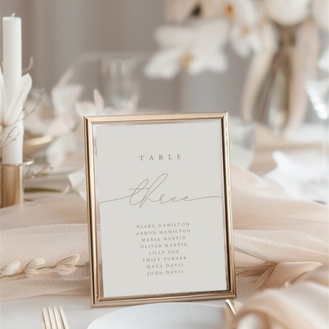 Minimalistische Kalligraphie Neutral Drei Tischnum (Minimalist Calligraphy Neutral Three Table Number)