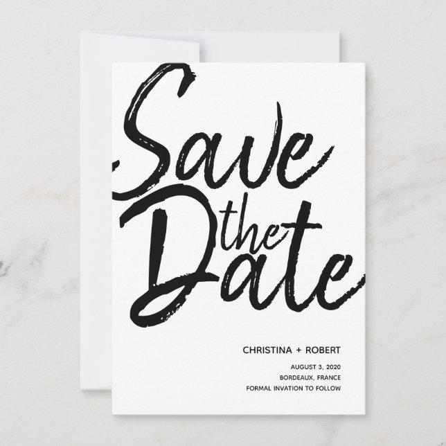 Minimalistische Kalligraphie rettete die moderne Save The Date (Vorderseite)