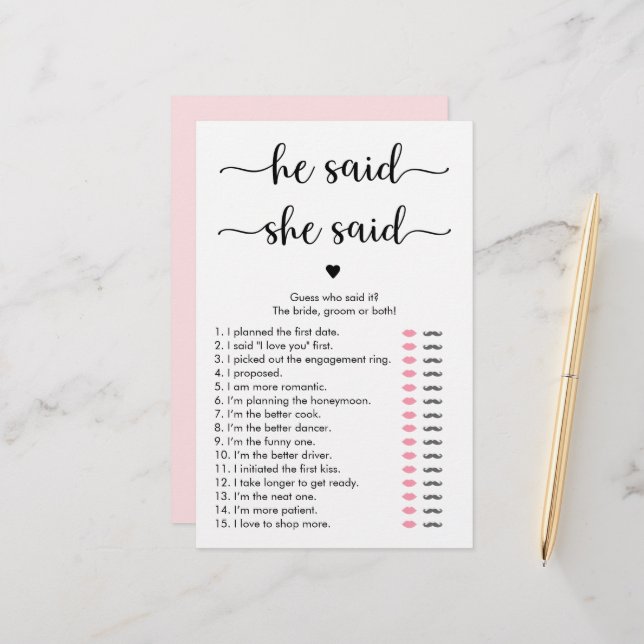 Minimalistische Kalligraphie sagte er, sie sagte G (Vorderseite/Rückseite Beispiel)