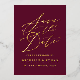 Minimalistische Kalligraphie Save the Date Folie Einladungspostkarte