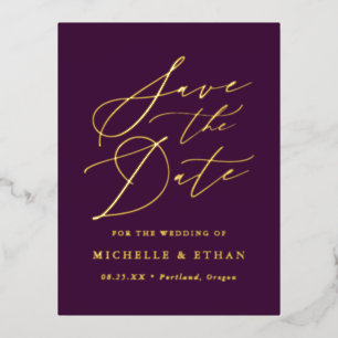 Minimalistische Kalligraphie Save the Date Folie Einladungspostkarte