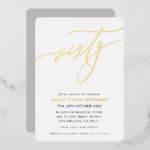 MINIMALISTISCHE Kalligraphie-Schick-Gold zum 60. G Folieneinladung
