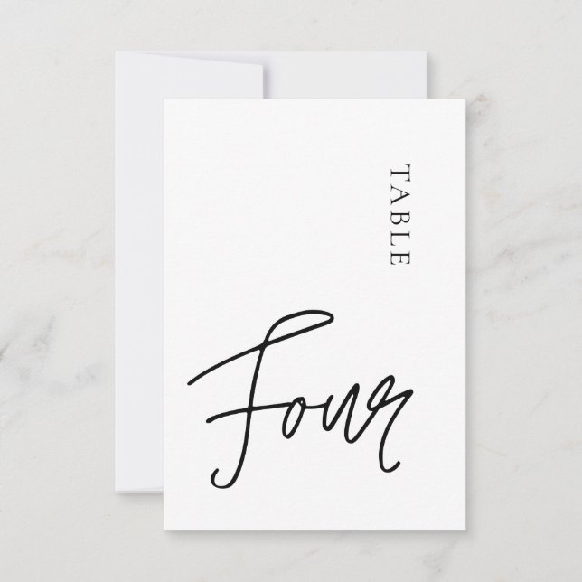 Minimalistische Kalligraphie Tabelle Vier Tischnum Einladung (Vorderseite)