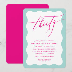 MINIMALISTISCHE Kalligraphie Welle 30. Party rosa Einladung
