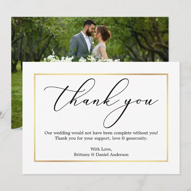Minimalistische kalligraphische Hochzeit Gold Viel Karte (Vorne/Hinten)