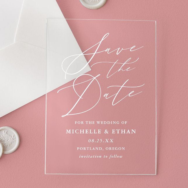 Minimalistische kalligraphische Hochzeit retten da Acryleinladungen (Von Creator hochgeladen)