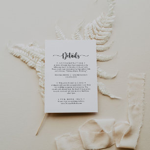 Minimalistische kalligraphische Hochzeitdetails Begleitkarte