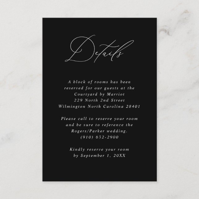 Minimalistische kalligraphische Hochzeitgastinform Begleitkarte (Vorderseite)