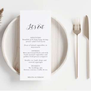 Minimalistische kalligraphische Hochzeitmenü Menükarte