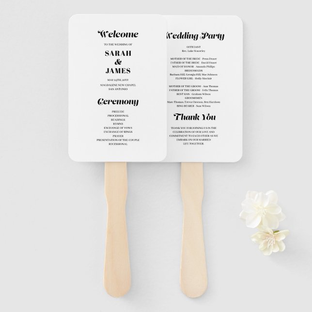 Minimalistische kalligraphische White Wedding Prog Fächer (Vorne und Hinten)