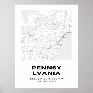 Minimalistische Karte Pennsylvania Poster