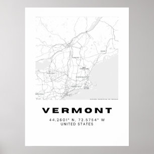 Minimalistische Karte Vermont Kunst - Schwarz/Weiß Poster