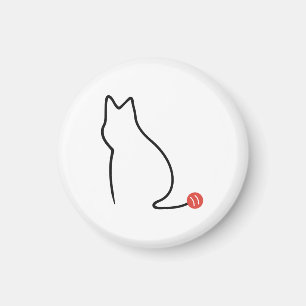 Minimalistische Katzen-Ein-Linien-Kunst mit rotem Magnet