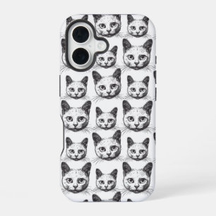 Minimalistische Katzen-Gesichter iPhone 16 Hülle
