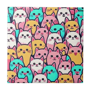 Minimalistische Katzen in mehrfarbigen Pastellfarb Fliese