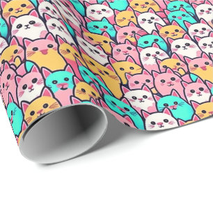 Minimalistische Katzen in mehrfarbigen Pastellfarb Geschenkpapier