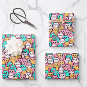 Minimalistische Katzen in mehrfarbigen Pastellfarb Geschenkpapier Set
