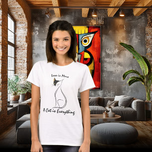 Minimalistische Katzen-Linienkunst-Illustration mi T-Shirt