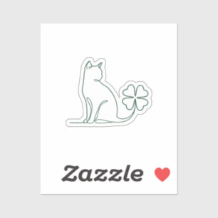 Minimalistische Katzen-Linienkunst mit Kleeblatt-Ä Aufkleber
