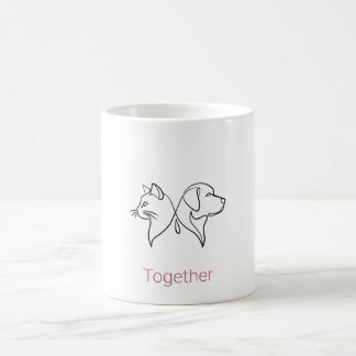Minimalistische Katzen- und Hund-Linienkunst Kaffeetasse