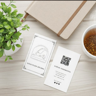 Minimalistische Katzen-Yoga-Lehrerkarte mit QR-Cod Visitenkarte